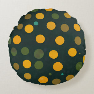 Retro Gult och Grönt Polka Dot Mönster Rund Kudde