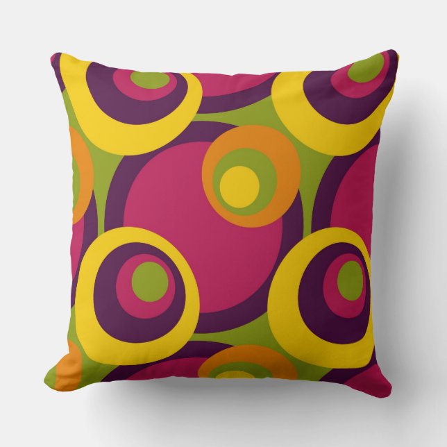 Retro Gult Orange Lime Lila Fifties Mönster Kudde (Framsida)