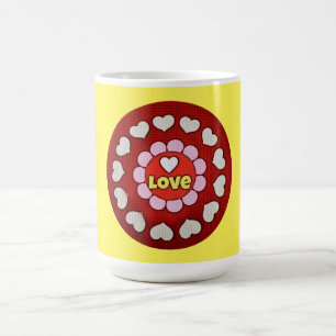 Retro Gult Red Heart Kärlek Mugg Kopp