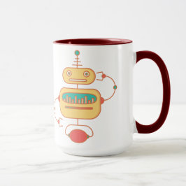 Retro Gult Robot Space Graphic Mugg