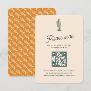 Retro Gult Saguaro Cacti Desert Bröllop QR-kod OSA Kort