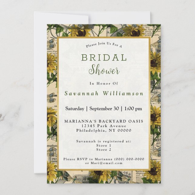 Retro Gult Solros Newspaper Möhippa Inbjudningar (Framsida)