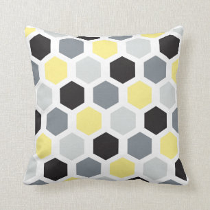 Retro gult, svart och grått hexagonmönster kudde
