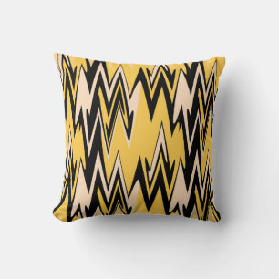 Retro gult, svart sicksack Abstrakt Art Deco Kudde