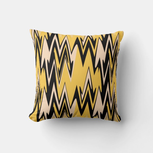 Retro gult, svart sicksack Abstrakt Art Deco Kudde (Framsida)