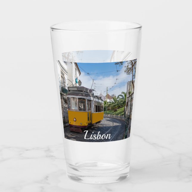 Retro gult tram på gatan i Lissabon, Portugal Glaskopp (Framsida)
