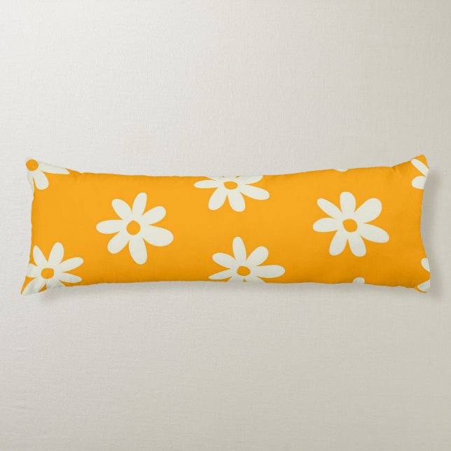 Retro Gult Vit Blommigt Enkel blomma Mönster Kroppskudde (Framsidan)