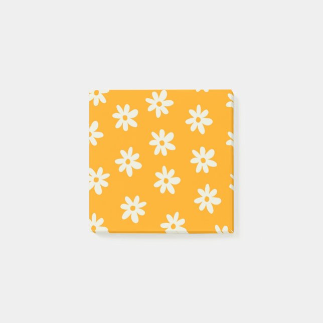Retro Gult Vit Blommigt Enkel blomma Mönster Post-it Block (Framsida)