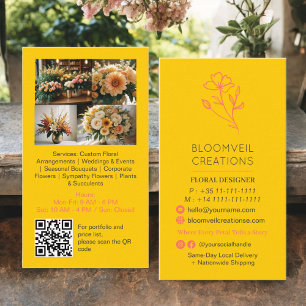 Retro-gultens minimalistiska floriseringsfoton qr- visitkort