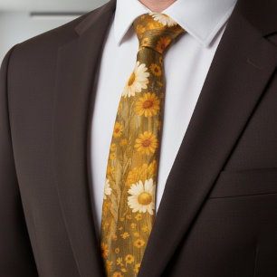 Retro Gyllene Tusenskönor Blommor - Rustik Höst Slips