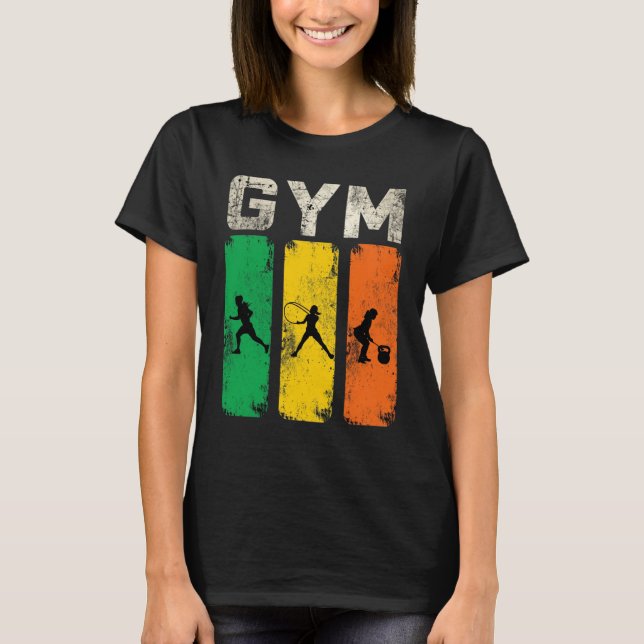 Retro Gym Fitness Silhouette Man T-Shirt  (Framsida)