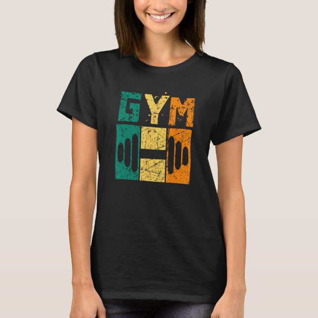 Retro GYM Grunge Dumbbell T Shirt (Framsida)