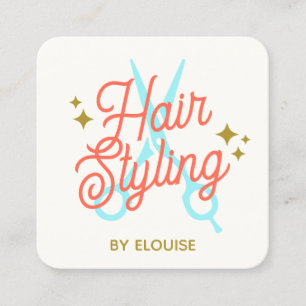 Retro Hair Stylist, Sissors QR-kod Fyrkantigt Visitkort