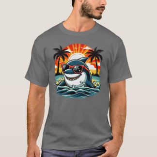 Retro haj i solglasögon 70s 80s 90s Cool Ocean v T Shirt