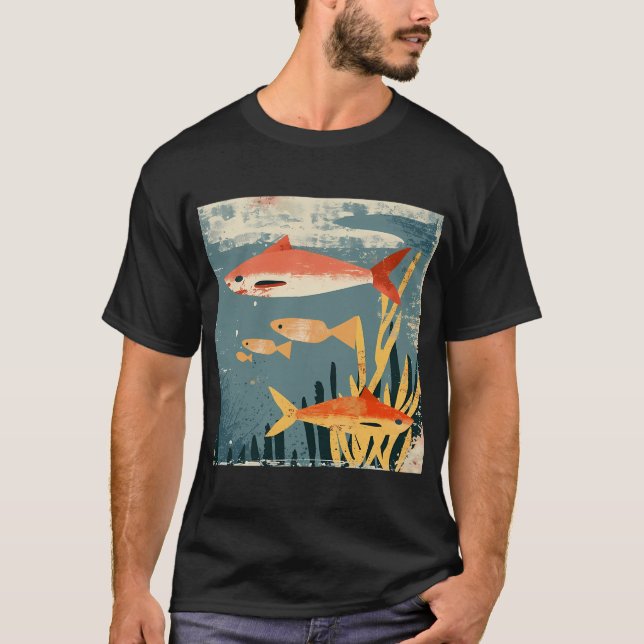 Retro hajar med små fiskar t shirt (Framsida)