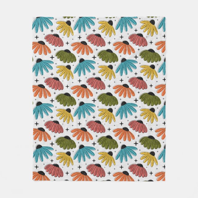 Retro Halftone Coneflowers Fleecefilt (Framsidan)