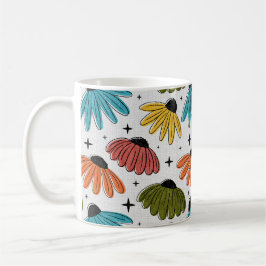 Retro Halftone Coneflowers Kaffemugg