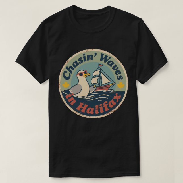 Retro Halifax Måsen Vågor T Shirt (Design framsida)