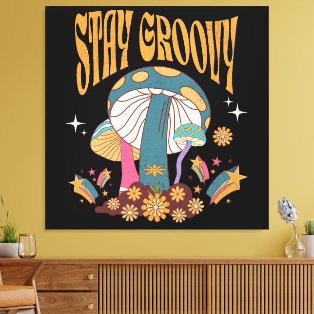 Retro Håll dig Groovy Svamp Canvastryck (Insitu (Vardagsrum))