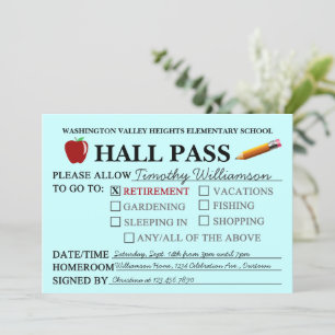 Retro Hall Pass Lärarens pensionsfest inbjudan