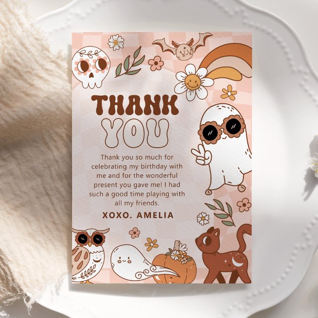 Retro Halloween Birthday Tack-kort Julkort (Skapare uppladdad)