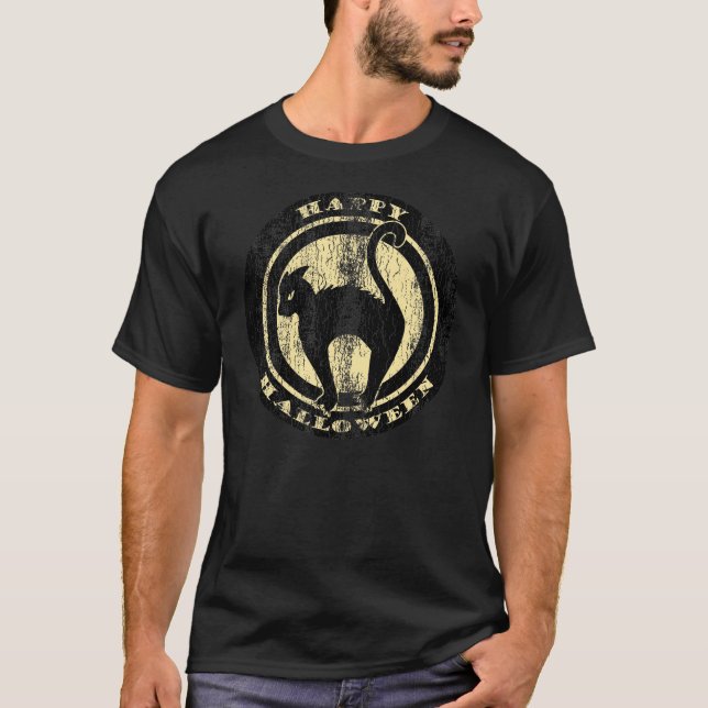 Retro Halloween Black Cat Tee (Framsida)