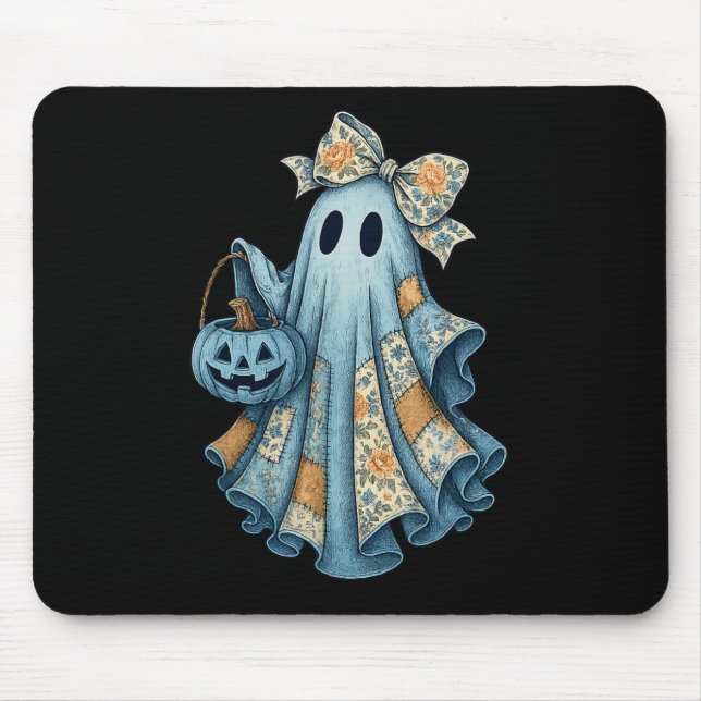 Retro Halloween Blue Denim Ghost Fall Pumpkin Spoo Musmatta (Framsidan)