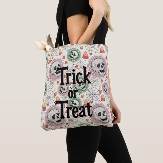 Retro Halloween Bus eller godis Candy Tote Bag Tygkasse (Närbild)