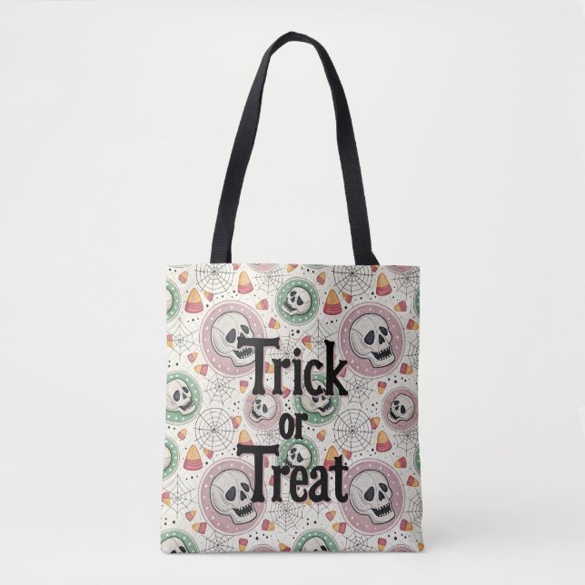 Retro Halloween Bus eller godis Candy Tote Bag Tygkasse (Framsida)