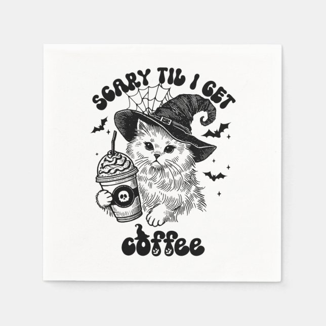 Retro Halloween Cat Coffee-Scary Til I Get Coffee Pappersservett (Framsidan)