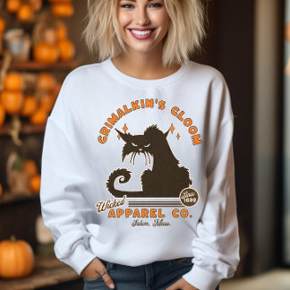 Retro Halloween Cat Grimalkin Orange Black T Shirt
