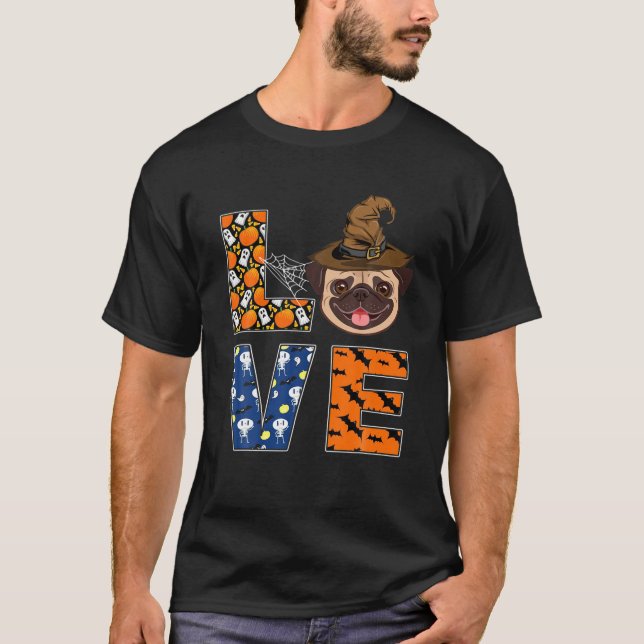 Retro Halloween Costume Pug Rolig hund Älskare T Shirt (Framsida)