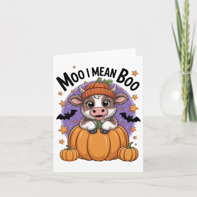 Retro Halloween Cow Moo I Elak Boo Funny Fall Kort (Framsida)