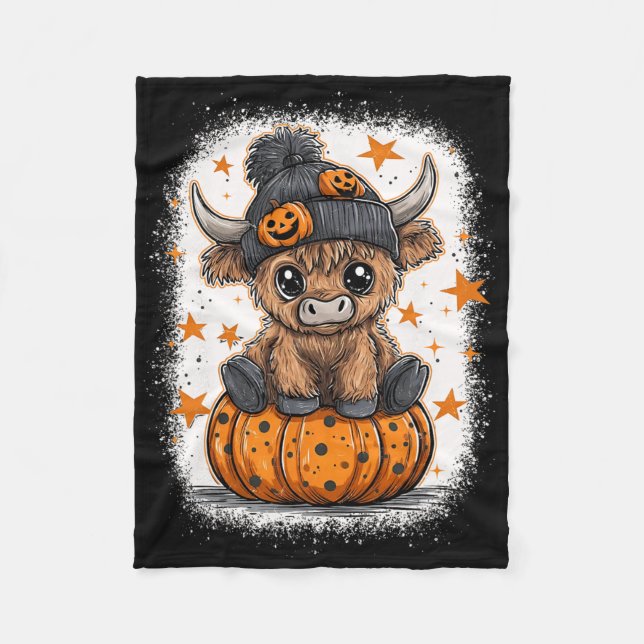 Retro Halloween Cow Pumpkin Fall Cow-Thanksgiving Fleecefilt (Framsidan)