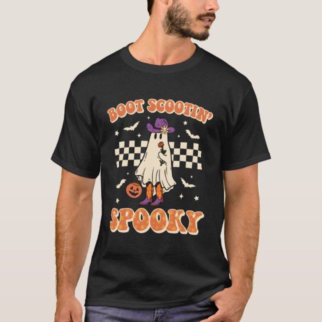 Retro Halloween Cowgirl Ghost Western Boot Scootin T Shirt (Framsida)