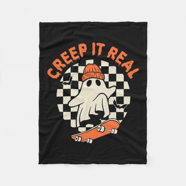 Retro Halloween Creep Det riktiga Ghost Boy Fall S Fleecefilt (Framsidan)
