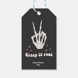 Retro Halloween Creep it Real Skeleton Presentetikett