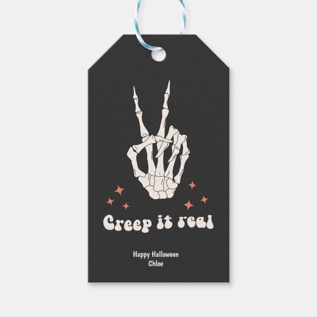 Retro Halloween Creep it Real Skeleton Presentetikett (Framsidan)
