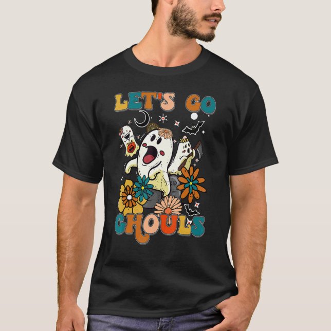 Retro Halloween Cute Ghos Låt oss Go Ghouls T Shirt (Framsida)