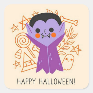 Retro Halloween Dracula Spooky Square Sticker Fyrkantigt Klistermärke
