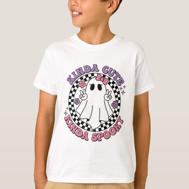 Retro Halloween Feelin Kinda Cute Kinda Spooky cut T Shirt (Framsida)