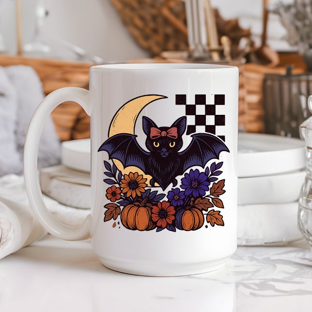 Retro Halloween Fladdermus med Måne gotisk estetis Kaffemugg (This retro Halloween bat design captures spooky charm with a gothic twist.)