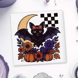 Retro Halloween Fladdermus med Måne gotisk estetis Magnet
