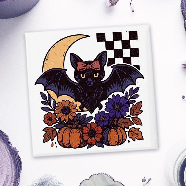 Retro Halloween Fladdermus med Måne gotisk estetis Magnet (This retro Halloween bat design captures spooky charm with a gothic twist.)