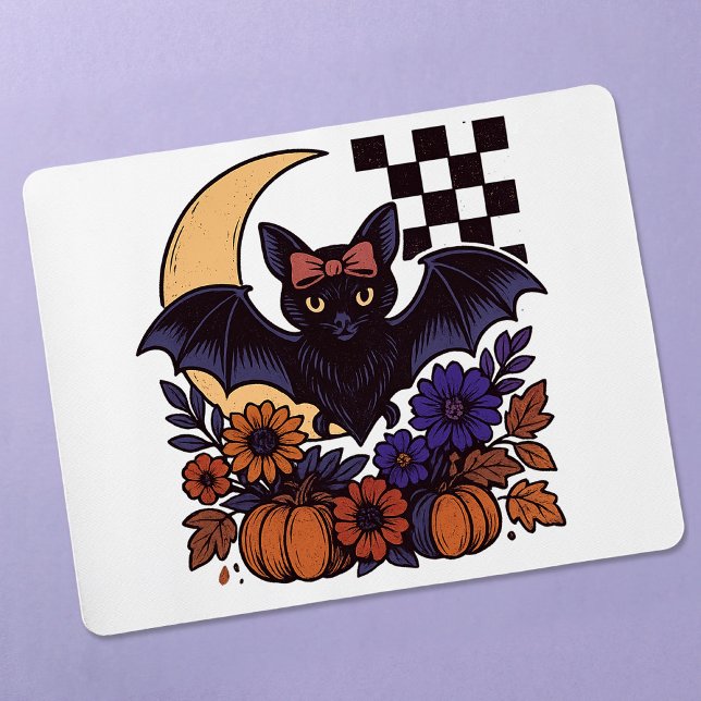 Retro Halloween Fladdermus med Måne gotisk estetis Musmatta (This retro Halloween bat design captures spooky charm with a gothic twist.)