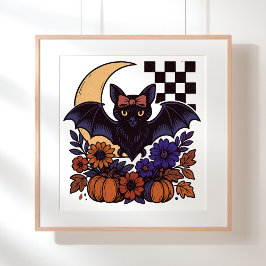 Retro Halloween Fladdermus med Måne gotisk estetis Poster