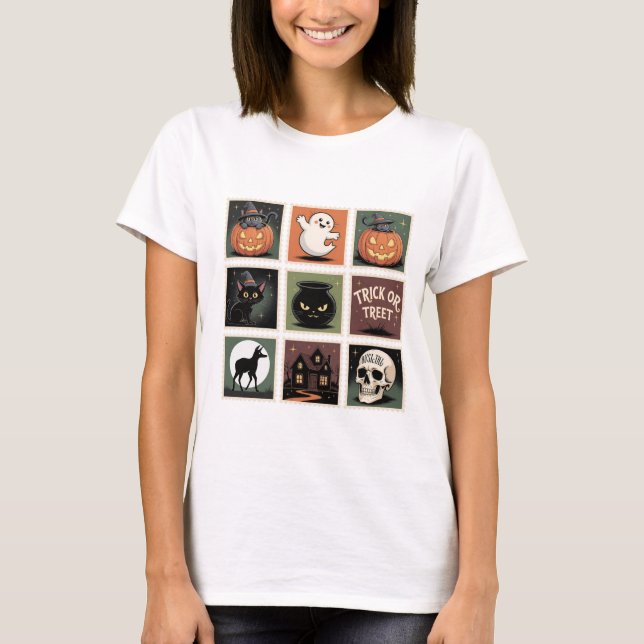 Retro Halloween frimärkssamling T-shirt (Framsida)