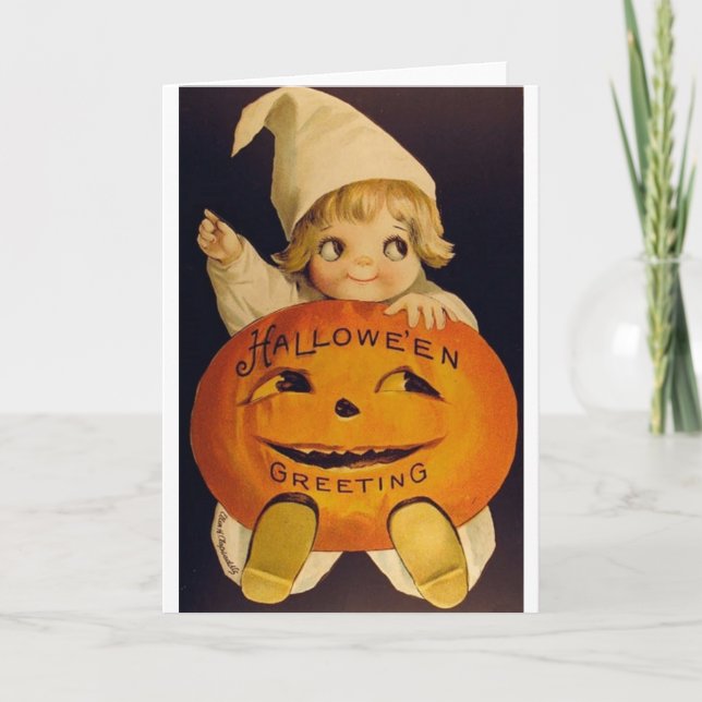 Retro Halloween Ghost Girl Greeting Card Kort (Framsida)