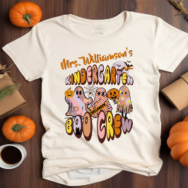 Retro Halloween Ghost Kindergarten Teacher Namn T Shirt