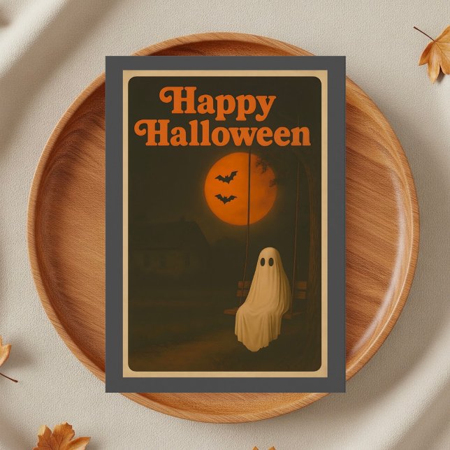 Retro Halloween Ghost Måne Kort (Skapare uppladdad)